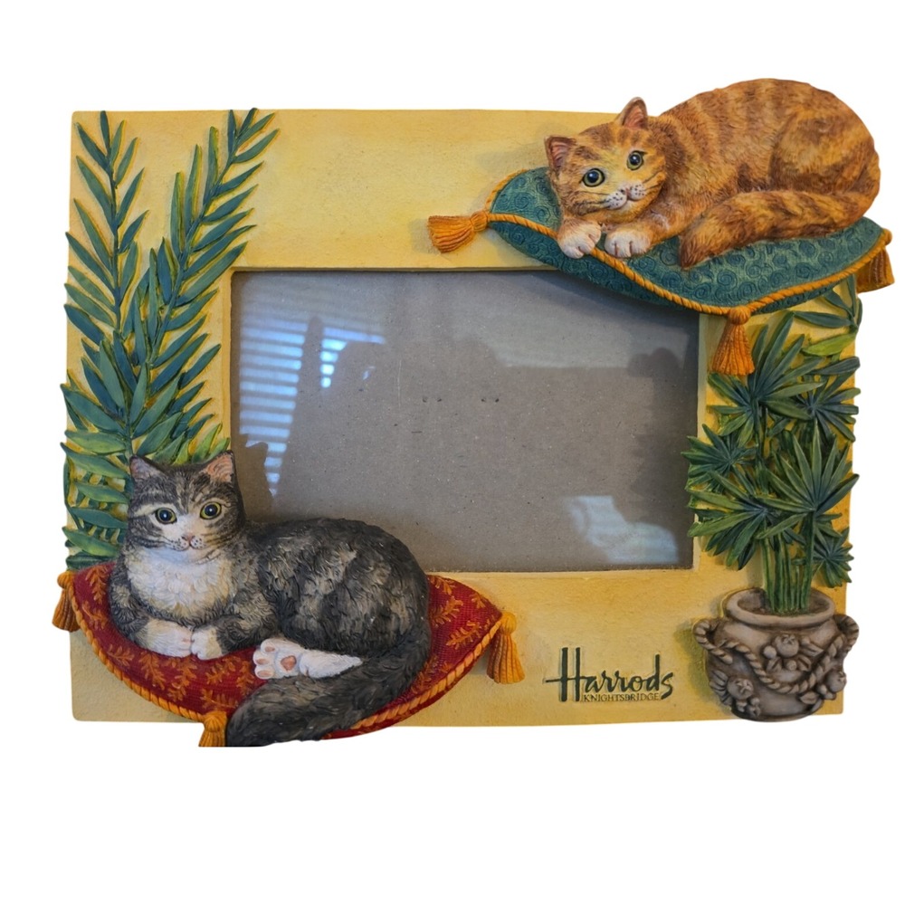 Rare Harrods Knightsbridge Cat 4x6 Photo Frame 3D Resin Vintage Palm Leaves